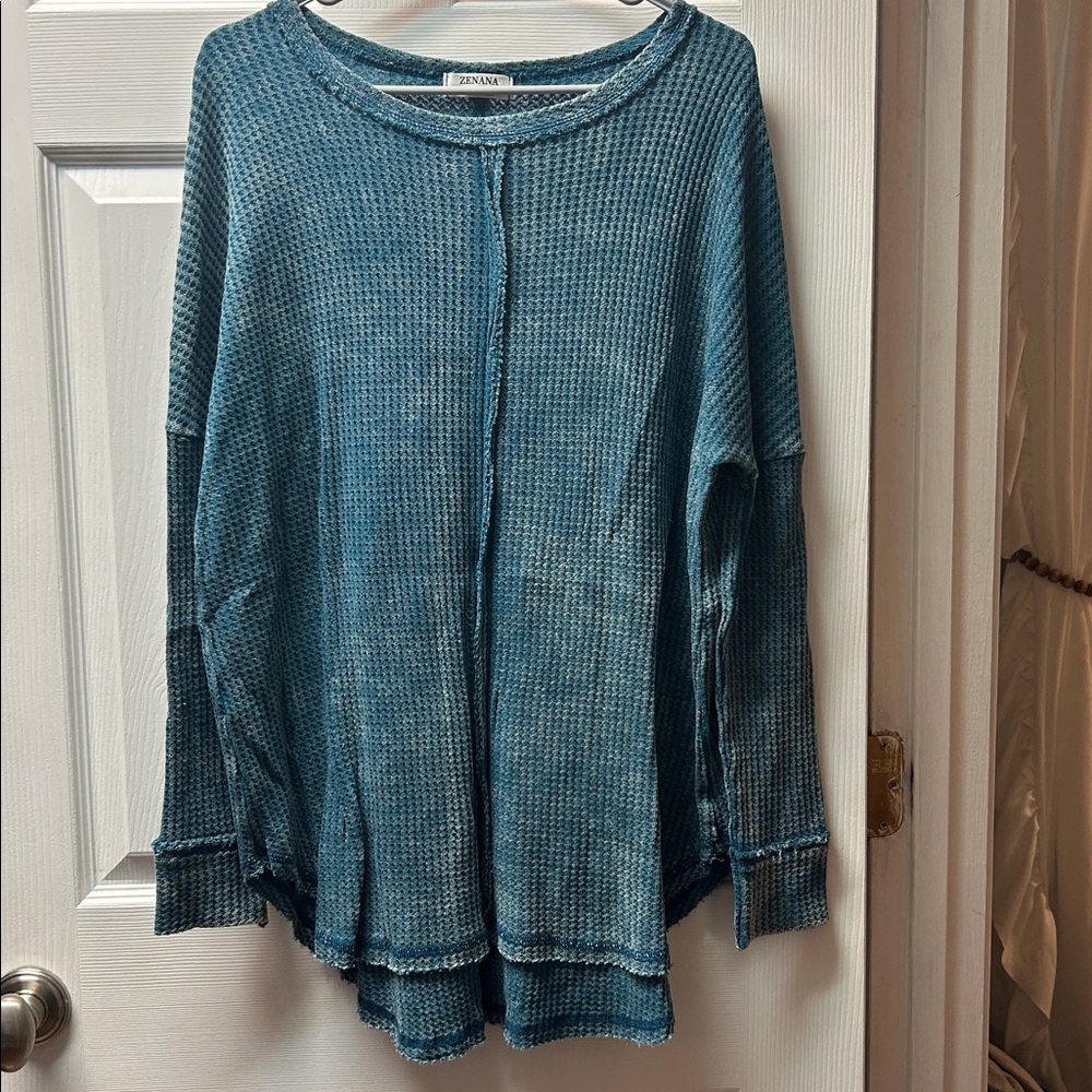 Zenana Outfitters Teal Waffle Knit Top